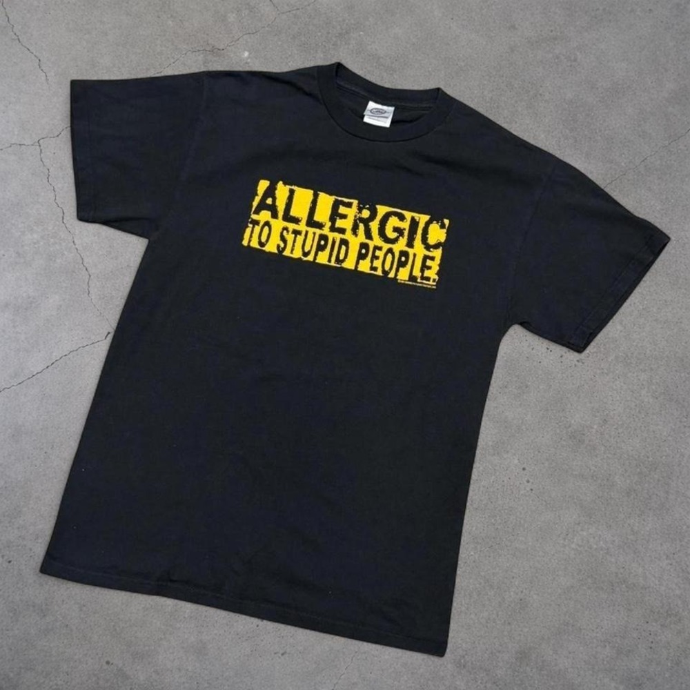 Vintage 2004 Allergic to Stupid People Graphic T-Shirt Delta Pro Weight Black M - Picture 4 of 6